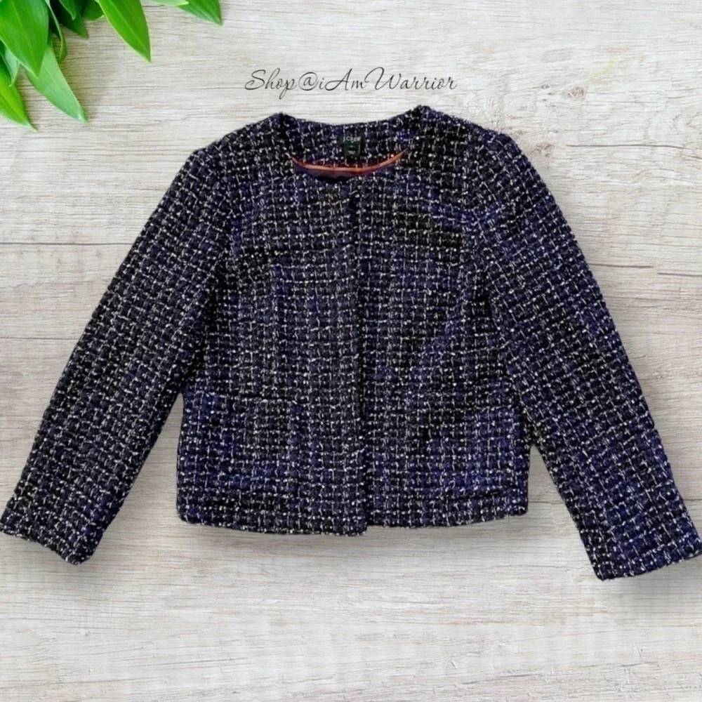 J.Crew midnight blue metallic cropped tweed jacket *shop@iamwarrior